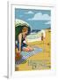 Huntington Beach, California - Woman on Beach-Lantern Press-Framed Art Print