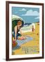 Huntington Beach, California - Woman on Beach-Lantern Press-Framed Art Print