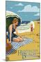 Huntington Beach, California - Woman on Beach-Lantern Press-Mounted Art Print