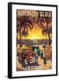 Huntington Beach, California - Woodies and Sunset-Lantern Press-Framed Art Print