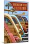 Huntington Beach, California - Woodies Lined Up-Lantern Press-Mounted Art Print