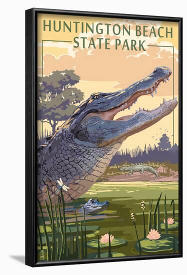 Huntington Beach State Park, South Carolina - Alligator Scene-Lantern Press-Framed Art Print