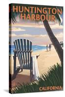 Huntington Harbour, California - Adirondack Chairs and Sunset-Lantern Press-Stretched Canvas