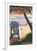 Huntington Harbour, California - Adirondack Chairs and Sunset-Lantern Press-Framed Art Print