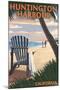 Huntington Harbour, California - Adirondack Chairs and Sunset-Lantern Press-Mounted Art Print