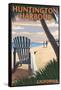 Huntington Harbour, California - Adirondack Chairs and Sunset-Lantern Press-Framed Stretched Canvas