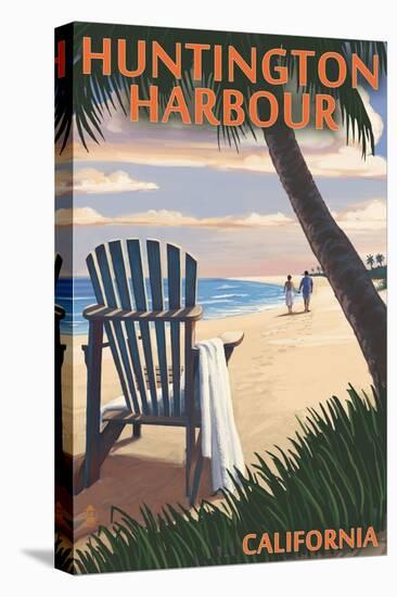 Huntington Harbour, California - Adirondack Chairs and Sunset-Lantern Press-Stretched Canvas