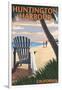 Huntington Harbour, California - Adirondack Chairs and Sunset-Lantern Press-Framed Art Print