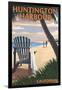 Huntington Harbour, California - Adirondack Chairs and Sunset-Lantern Press-Framed Art Print