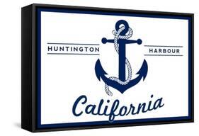 Huntington Harbour, California - Blue and White Anchor-Lantern Press-Framed Stretched Canvas