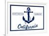 Huntington Harbour, California - Blue and White Anchor-Lantern Press-Framed Premium Giclee Print