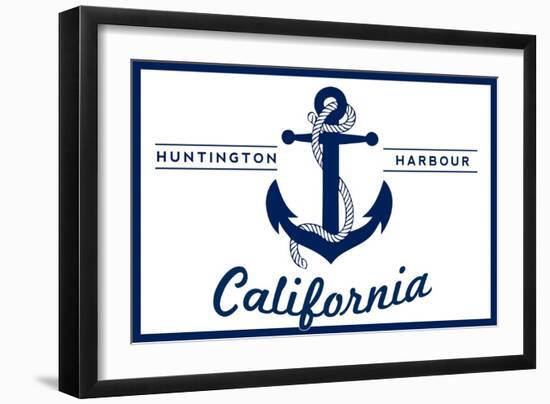 Huntington Harbour, California - Blue and White Anchor-Lantern Press-Framed Art Print