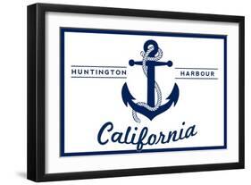 Huntington Harbour, California - Blue and White Anchor-Lantern Press-Framed Art Print