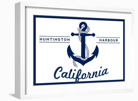 Huntington Harbour, California - Blue and White Anchor-Lantern Press-Framed Art Print