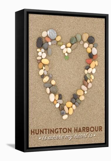 Huntington Harbour, California Is Where My Heart Is - Stone Heart on Sand-Lantern Press-Framed Stretched Canvas
