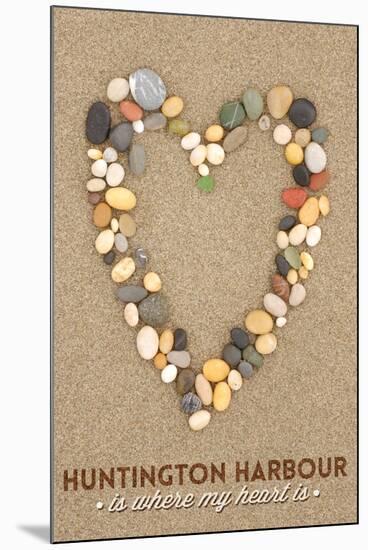 Huntington Harbour, California Is Where My Heart Is - Stone Heart on Sand-Lantern Press-Mounted Art Print