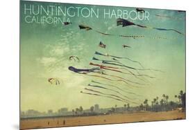Huntington Harbour, California - Kites and Beach-Lantern Press-Mounted Art Print