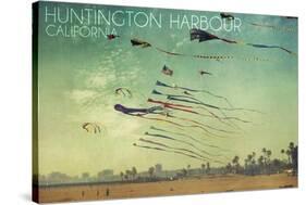 Huntington Harbour, California - Kites and Beach-Lantern Press-Stretched Canvas