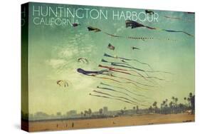 Huntington Harbour, California - Kites and Beach-Lantern Press-Stretched Canvas