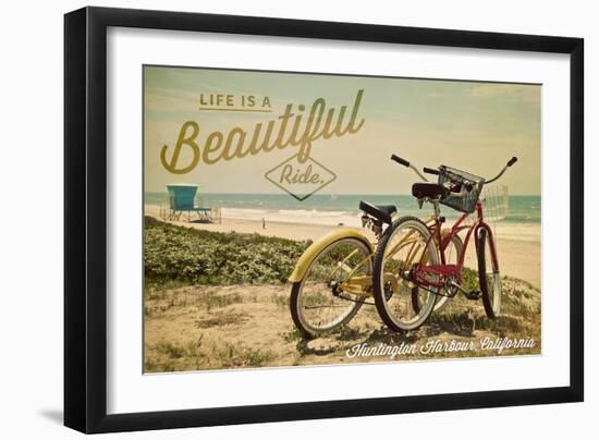 Huntington Harbour, California - Life is a Beautiful Ride - Beach Cruiser-Lantern Press-Framed Art Print