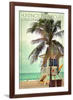 Huntington Harbour, California - Lifeguard Shack and Palm-Lantern Press-Framed Art Print