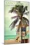 Huntington Harbour, California - Lifeguard Shack and Palm-Lantern Press-Mounted Art Print