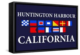 Huntington Harbour, California - Nautical Flags-Lantern Press-Framed Stretched Canvas