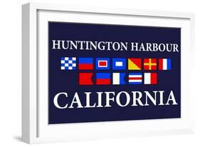 Huntington Harbour, California - Nautical Flags-Lantern Press-Framed Art Print