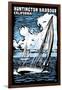 Huntington Harbour, California - Sailboat - Scratchboard-Lantern Press-Framed Art Print