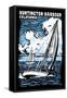 Huntington Harbour, California - Sailboat - Scratchboard-Lantern Press-Framed Stretched Canvas