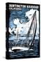 Huntington Harbour, California - Sailboat - Scratchboard-Lantern Press-Stretched Canvas