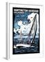 Huntington Harbour, California - Sailboat - Scratchboard-Lantern Press-Framed Art Print