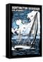 Huntington Harbour, California - Sailboat - Scratchboard-Lantern Press-Framed Stretched Canvas