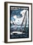 Huntington Harbour, California - Sailboat - Scratchboard-Lantern Press-Framed Art Print