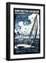 Huntington Harbour, California - Sailboat - Scratchboard-Lantern Press-Framed Art Print