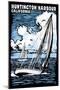 Huntington Harbour, California - Sailboat - Scratchboard-Lantern Press-Mounted Art Print