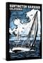 Huntington Harbour, California - Sailboat - Scratchboard-Lantern Press-Framed Stretched Canvas