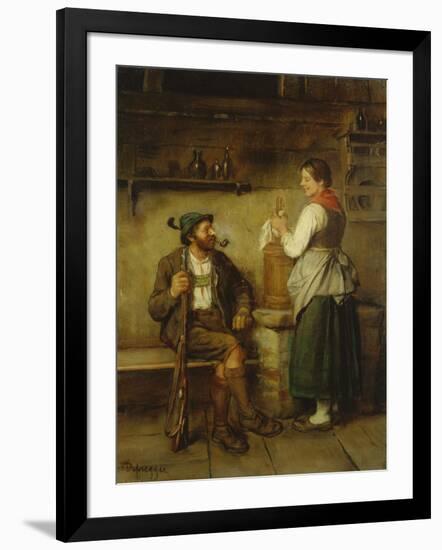 Huntsman and Maid Having a Chat in the Kitchen. after 1850-Franz Von Defregger-Framed Giclee Print