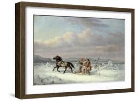 Huntsmen in Horsedrawn Sleigh-Cornelius Krieghoff-Framed Giclee Print