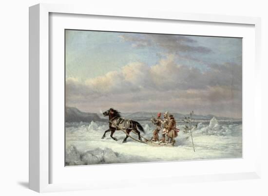 Huntsmen in Horsedrawn Sleigh-Cornelius Krieghoff-Framed Giclee Print
