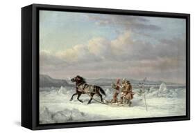 Huntsmen in Horsedrawn Sleigh-Cornelius Krieghoff-Framed Stretched Canvas
