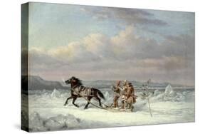 Huntsmen in Horsedrawn Sleigh-Cornelius Krieghoff-Stretched Canvas
