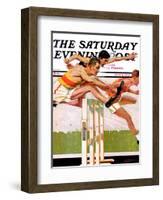 "Hurdlers," Saturday Evening Post Cover, May 4, 1935-Maurice Bower-Framed Giclee Print