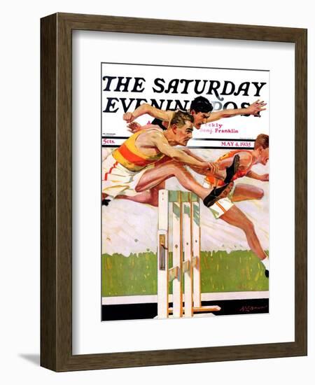 "Hurdlers," Saturday Evening Post Cover, May 4, 1935-Maurice Bower-Framed Giclee Print