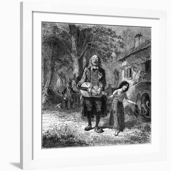 Hurdy-Gurdy Organ Player-Emile Bayard-Framed Art Print