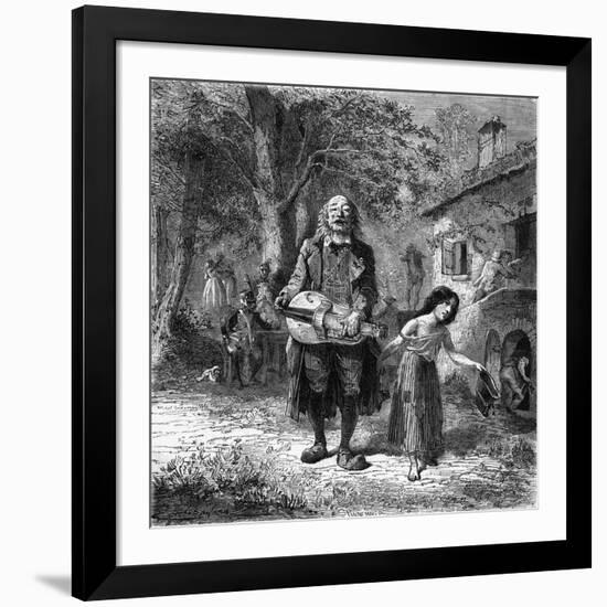 Hurdy-Gurdy Organ Player-Emile Bayard-Framed Art Print