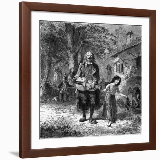 Hurdy-Gurdy Organ Player-Emile Bayard-Framed Art Print