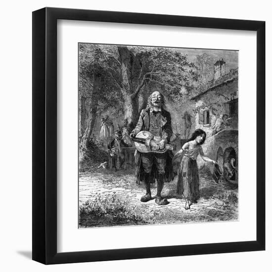 Hurdy-Gurdy Organ Player-Emile Bayard-Framed Art Print