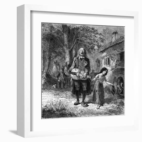 Hurdy-Gurdy Organ Player-Emile Bayard-Framed Art Print