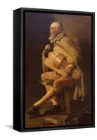 Hurdy-Gurdy Player with Bag-Georges de La Tour-Framed Stretched Canvas